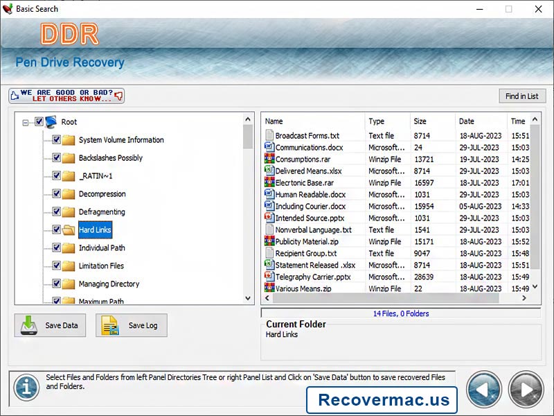 Screenshot of Mac Recovery software for USB drive